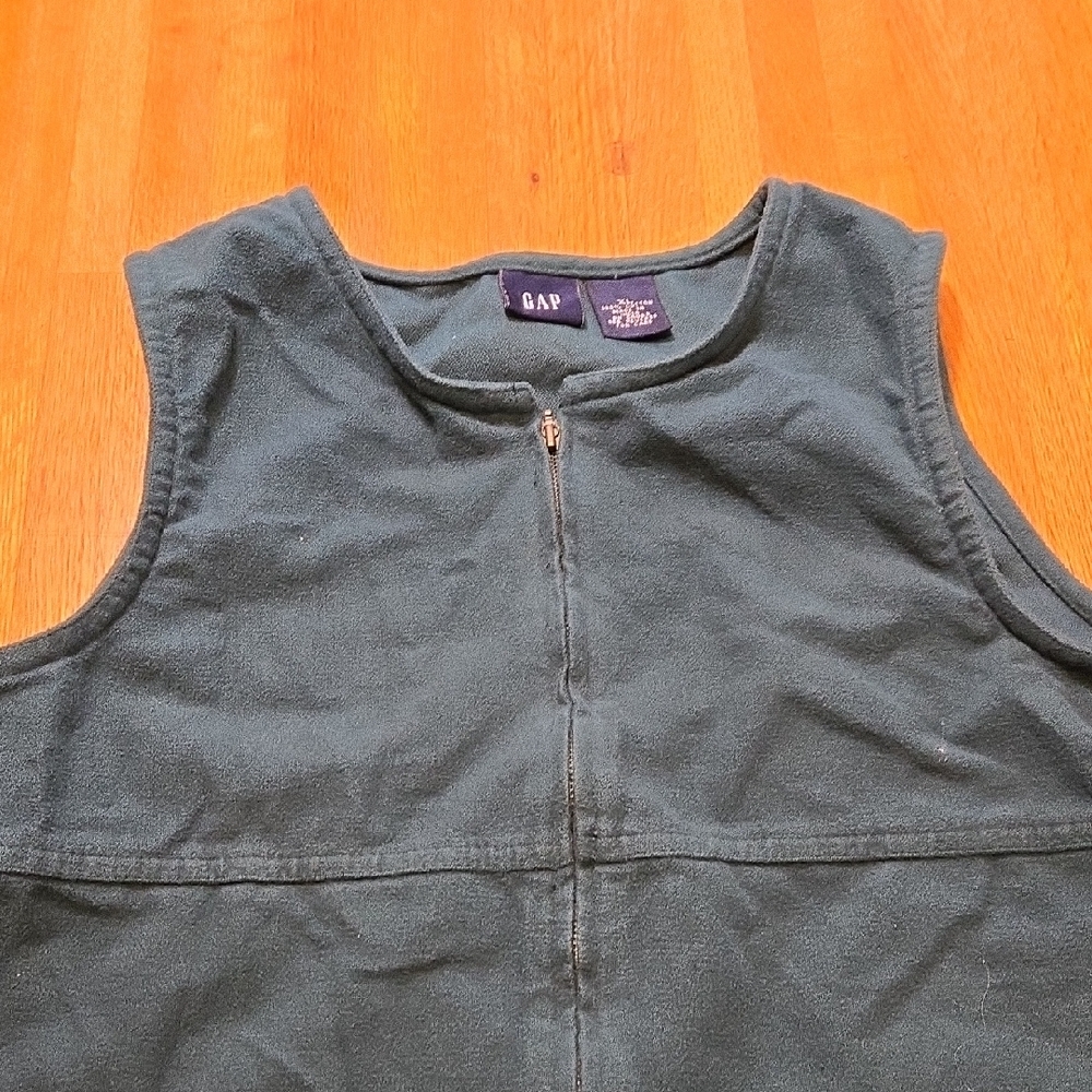 GAP Girls XL Dark Teal Cotton Front Full Zip Sleeveless Pocket Jumper Dress - Picture 3 of 7